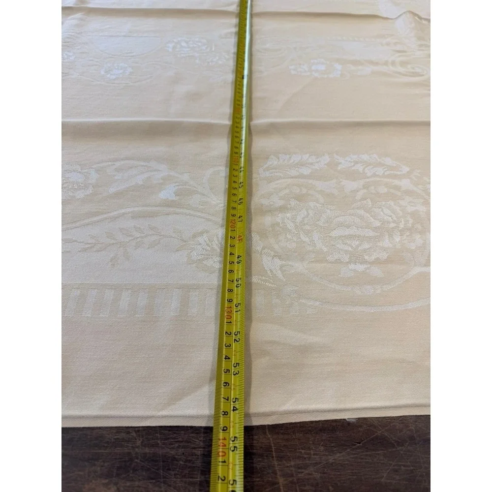 VTG Butter Yellow Damask Floral Rectangular Tablecloth 94x56 & 12 Napkins 14x14